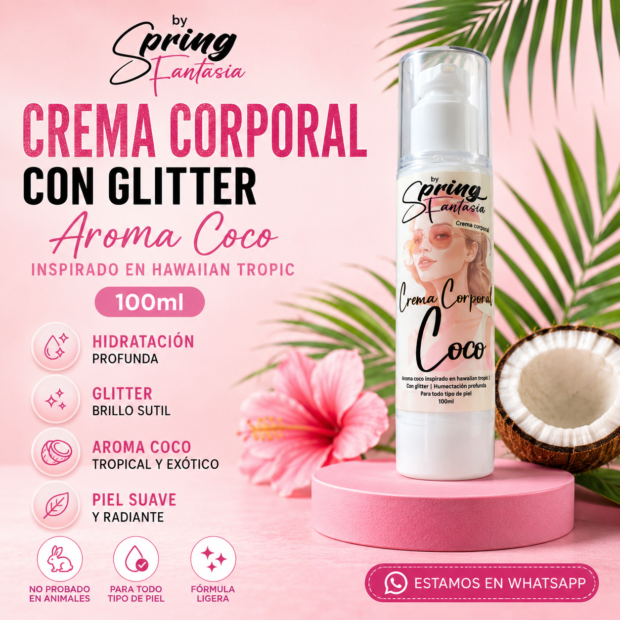 2025/10/1000027338.png Crema corporal con glitter | Aroma coco inspirado en hawaiian tropic | 100ml - Imagen 1