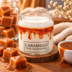 Vela aromática caramelo 200 gr con tapa corcho cera de soya